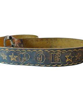Vintage Western Hand Tooled Leather Belt "POE" Country Southwest 40" Custom